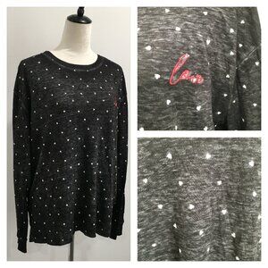 C&C CALIFORNIA Black/Gray White Hearts Print Red LOVE Embroidery Shirt